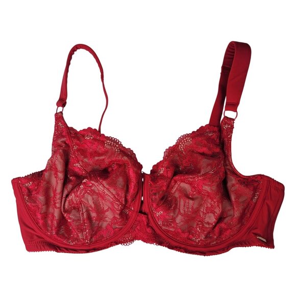 Parfait Full Coverage Bra Red Tan 42F Underwire Adj Lined Unpadded Lace Angelina - Picture 1 of 10
